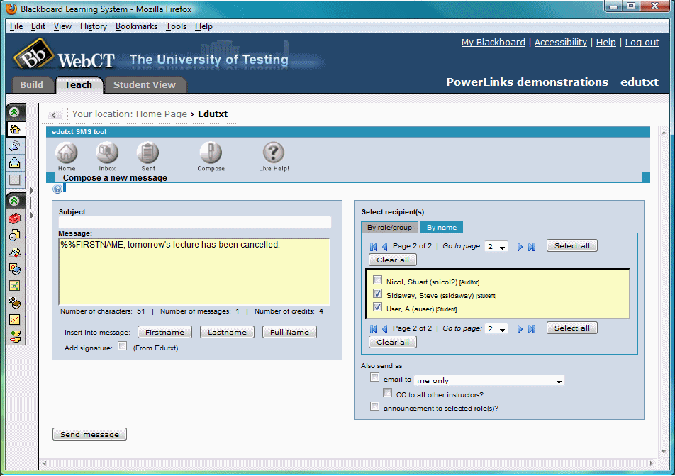 Sample view of 'By name' tab on compose message page