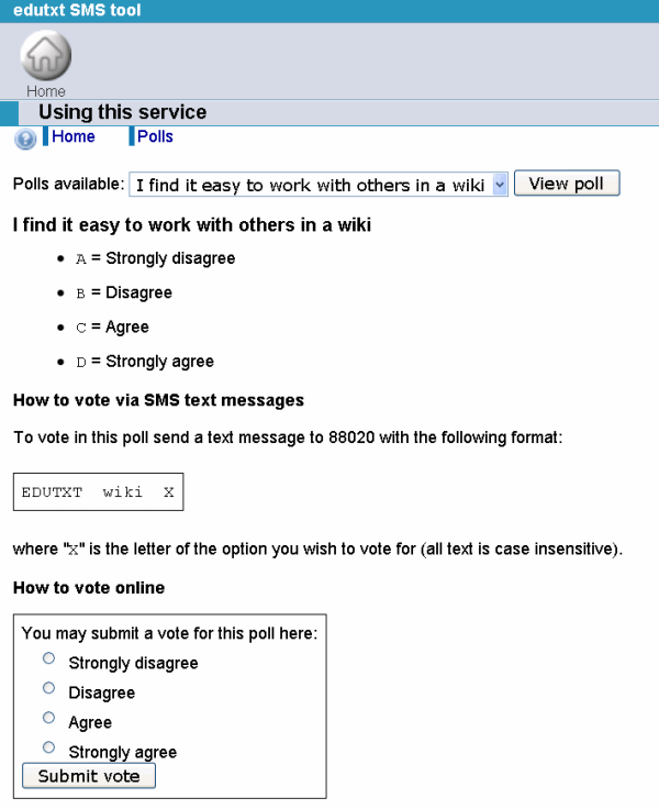 Sample view of student poll voting page